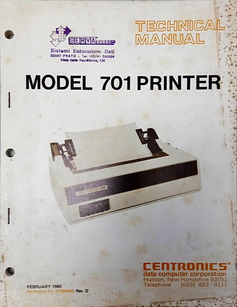 Centronics model 701 printer technical manual