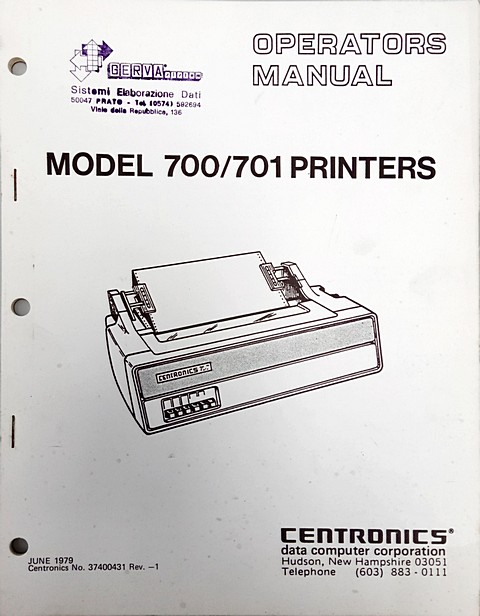 Centronics model 700/701 printers operator's manual