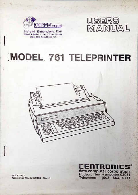 Centronics model 761 Teleprinter user's manual